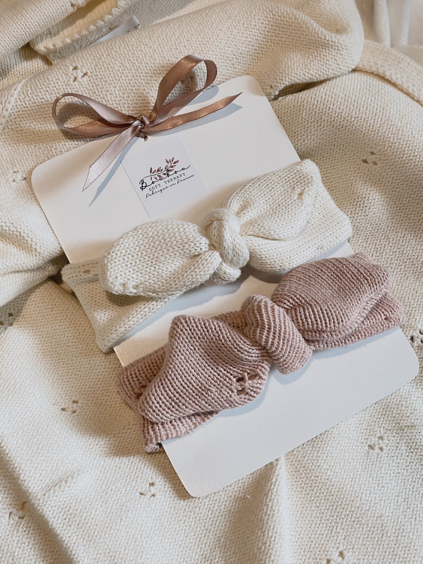 Lot de bandeaux - maille rose et crème ♡
